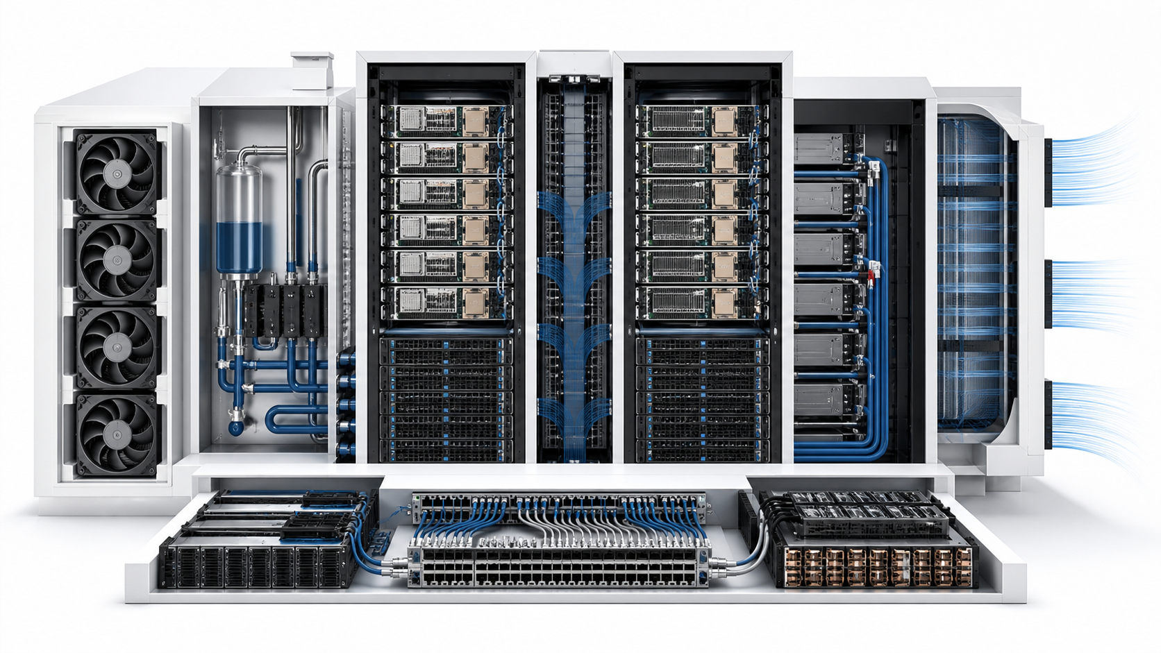 Rack-scale computing system with networking and cooling